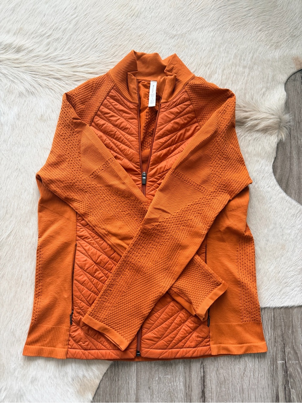 Athleta Orange Quilted & Knit Hybrid Jacket